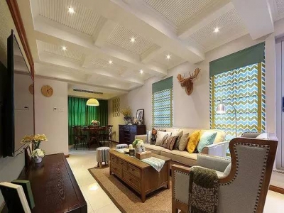 160㎡美式复式楼装修，客厅吊顶很是精致迷人！